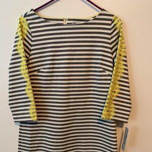 Striped dress with decorated sleeves